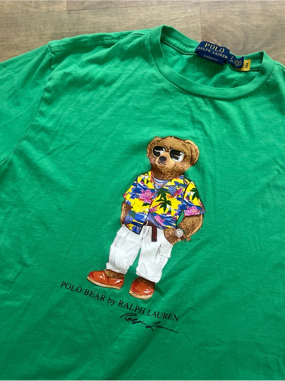 Polo Ralph Lauren Mens Classic Fit Green Hawaiian Vacation Bear T Shirt Size S